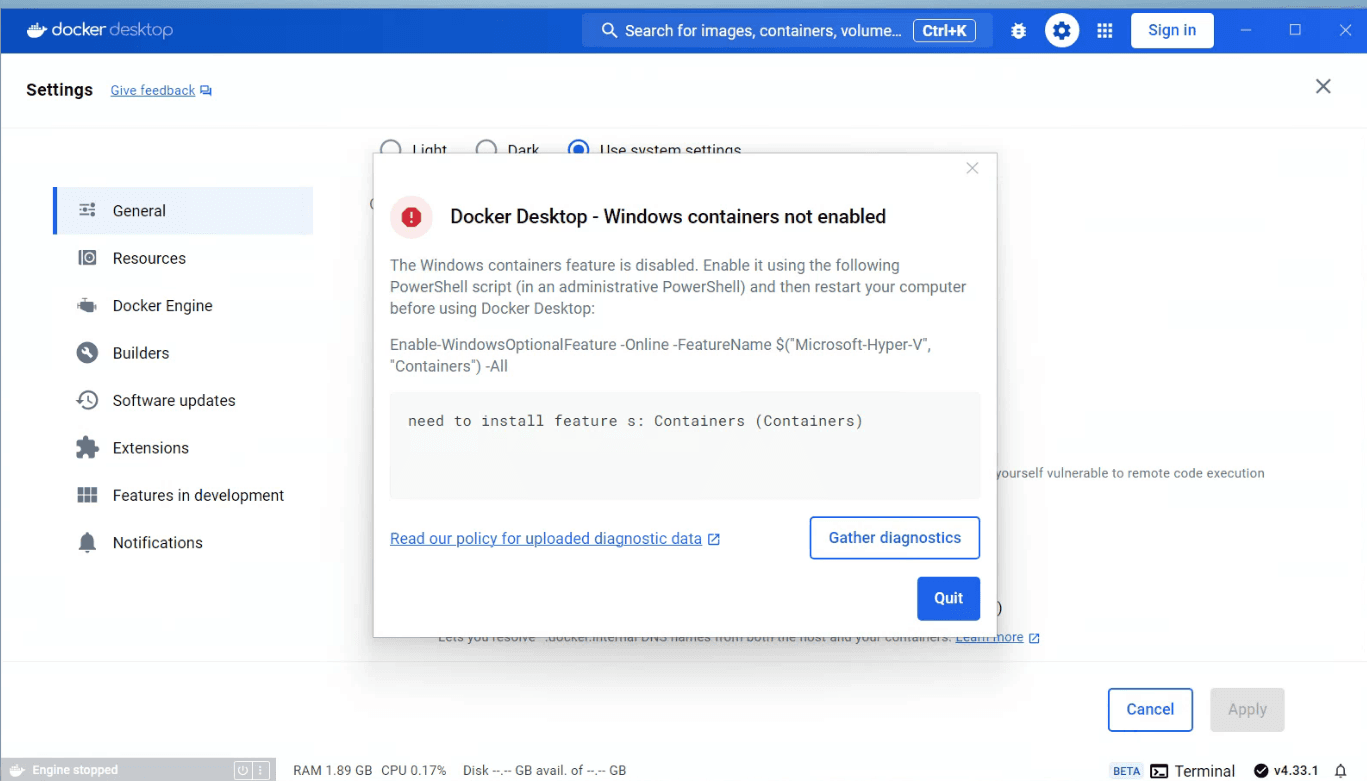 WindowsContainersNotEnabled